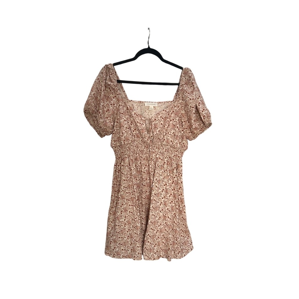 Treasure & Bond Womens Floral Linen Blend Smocked Mini Dress Puff Sleeve Large‎